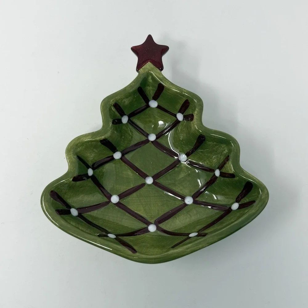 Pottery Barn Season's Greetings Christmas Tree Candy Dishes Set of 4
